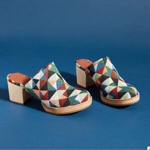 Ariana Bohling Anthropologie Mosaic Wood-Heeled Clog Mules Size 6.5